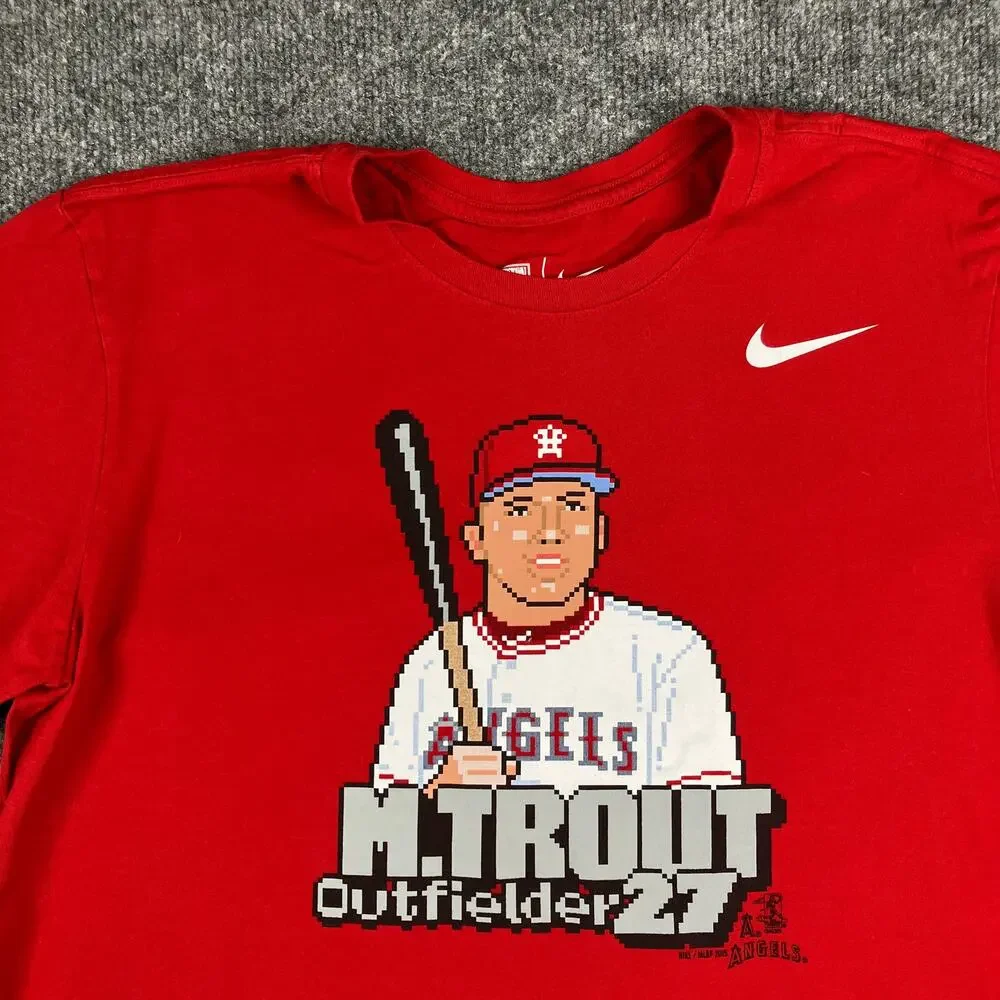 Nike Mike‎ Trout T-Shirt Mens Large Red Angels MLB Graphic Athletic Crewneck Tee